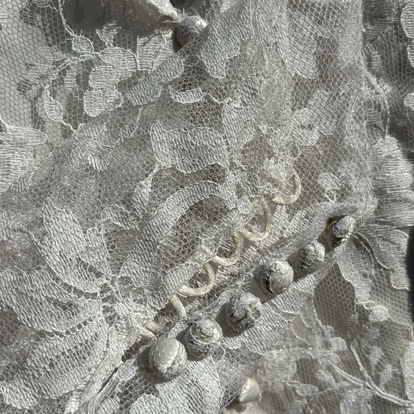 Lace Wedding Dress Vintage 1950s Collar Lace & Satin Wedding Long Sleeve - Picture 7 of 16